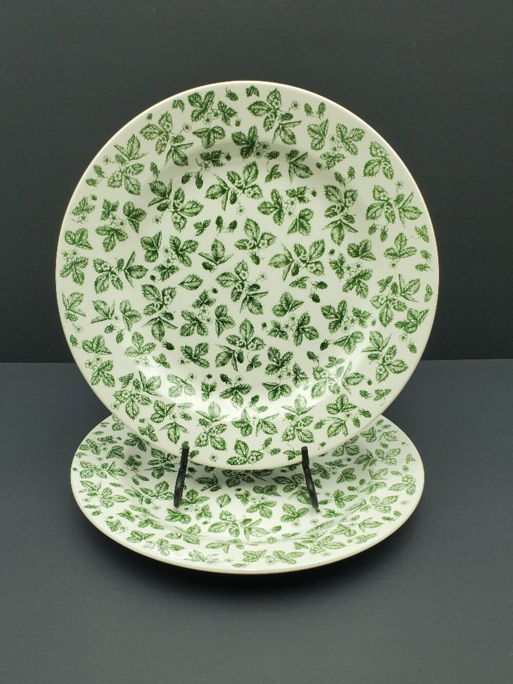 IKEA White Dinner Plates With Green Strawberries Flowers & Leaves